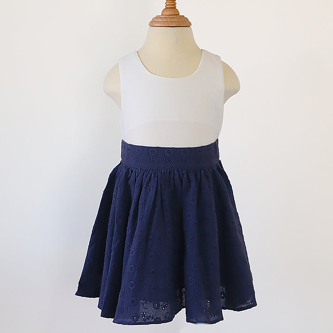 Stylish Eyelet Navy Balloon Skirt & Comfortable Cotton Top Set for Kids