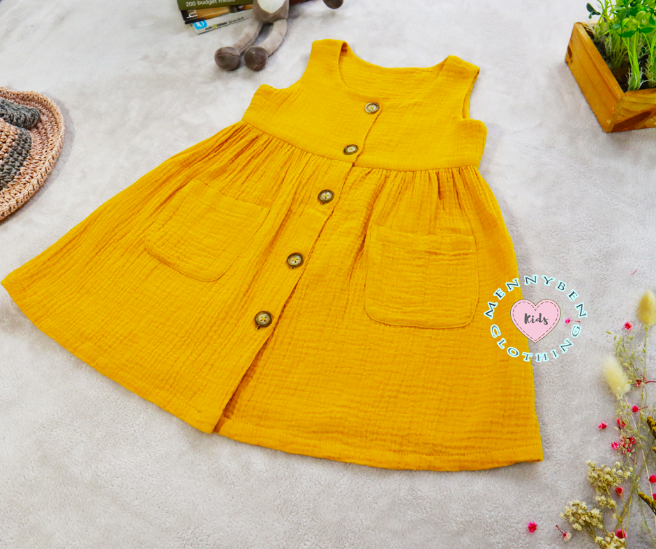 Adorable Mustard Button-Down Baby Dress