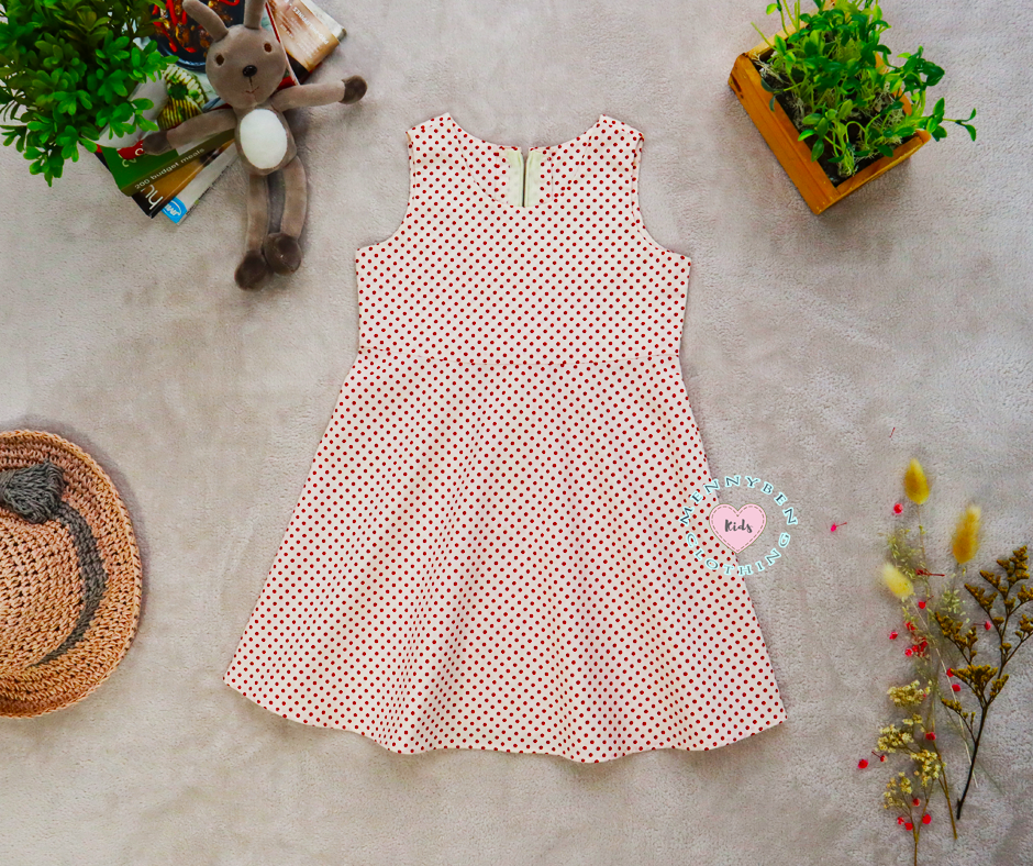 Red and White Polka Sleeveless Dress for Kids