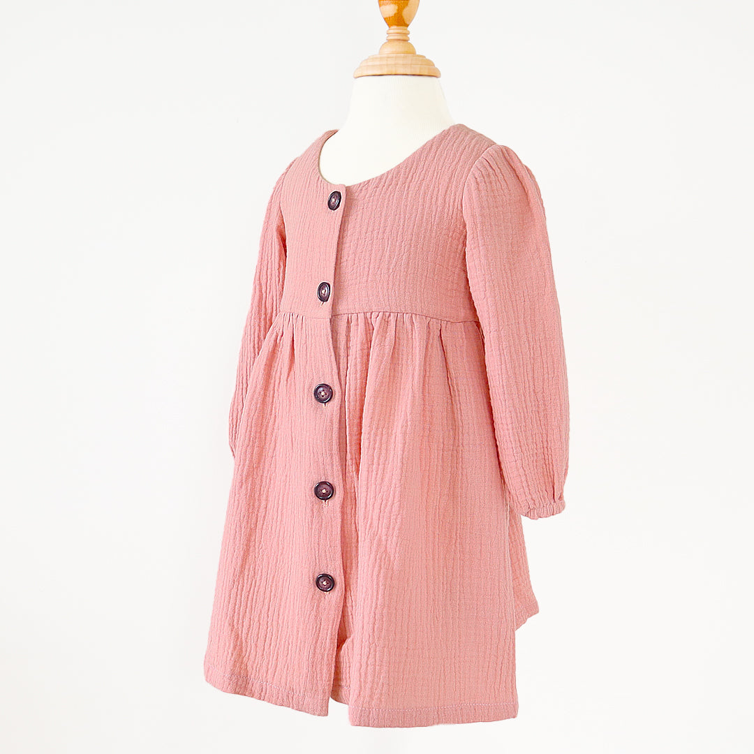 Peach Button-Up Dress for Kids