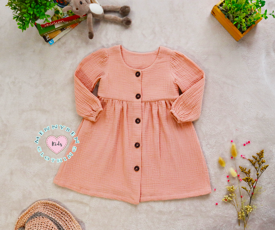 Peach Button-Up Dress for Kids