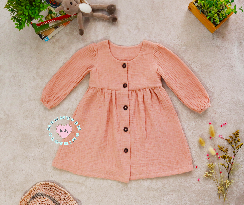 Peach Button-Up Dress for Kids