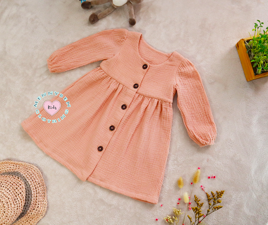 Peach Button-Up Dress for Kids