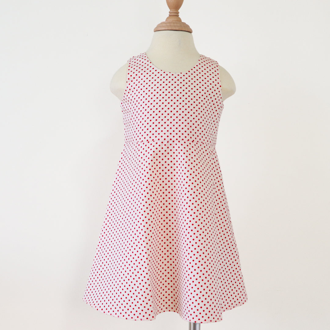 Red and White Polka Sleeveless Dress for Kids